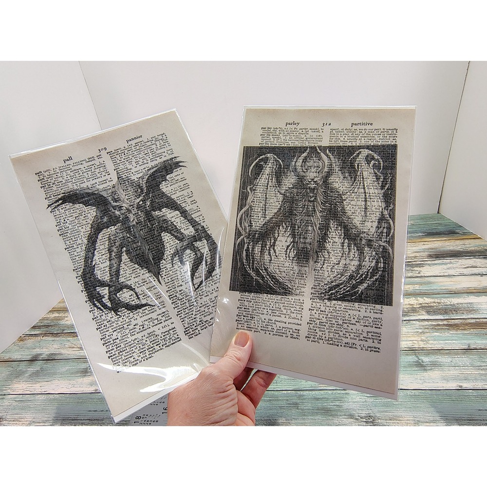 Tentacle‎ Claw Monster Art Vintage Dictionary Page Decor Macabre Style Set of 2